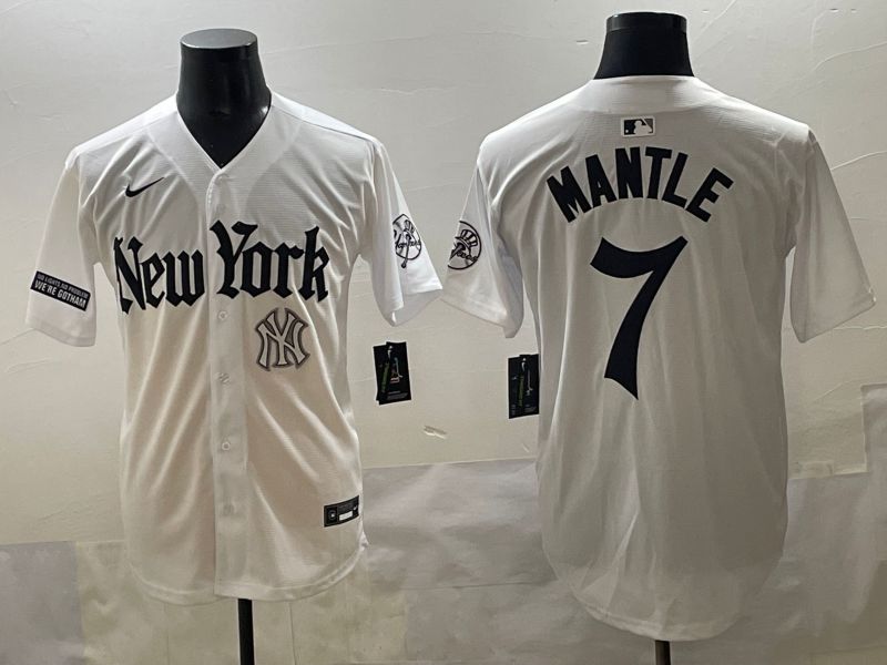 Men 2025 New York Yankees #7 Mantle White Five generations Joint Name Nike MLB Jersey style 14